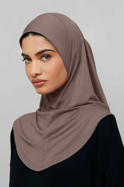 Amira Bamboo Jersey Instant Hijab - Deep Taupe